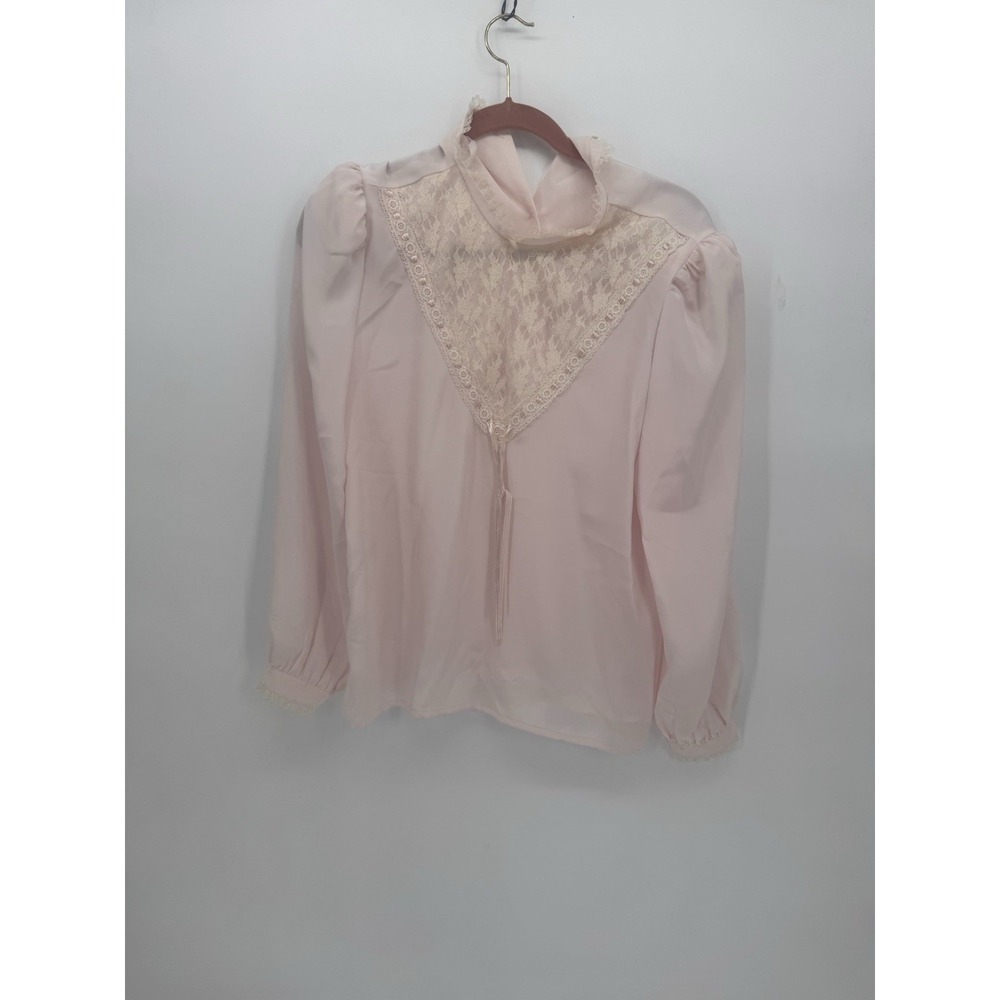 Vintage Blouse Gailord High Neck Victorian Oriental Embroidery Light Pink Size S